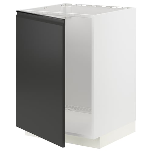 Armoire de cuisine METOD : blanche avec porte noire mate et poignée intégrée.
