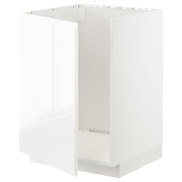 Unité de cuisine METOD blanche, design moderne, finition brillante, forme carrée, cadre robuste.