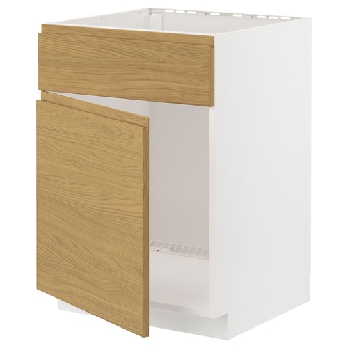 Armoire de cuisine METOD, blanc et chêne, forme carrée, design minimaliste.