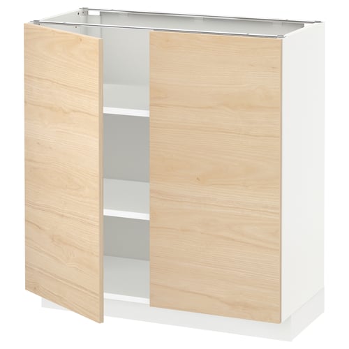 Unité de cuisine METOD, bois clair et blanc, carrée, design à deux portes.