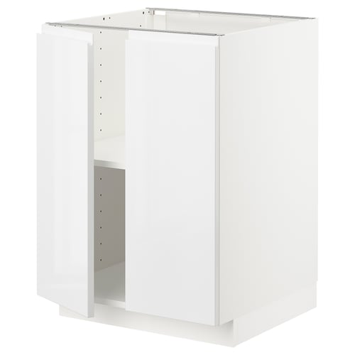 Armoire de cuisine blanche METOD, carrée, design moderne, brillante, étagères réglables.