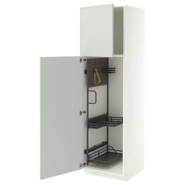 METOD Élément haut + rangements prod entr, blanc/Aspudden gris clair, 60x60x200 cm