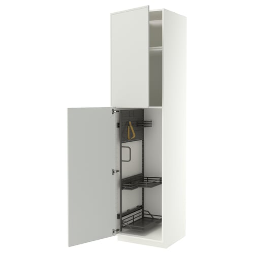 METOD Élément haut + rangements prod entr, blanc/Aspudden gris clair, 60x60x240 cm