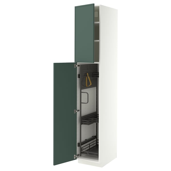 METOD Élément haut + rangements prod entr, blanc/Aspudden gris-vert foncé, 40x60x220 cm