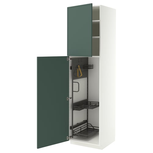METOD Élément haut + rangements prod entr, blanc/Aspudden gris-vert foncé, 60x60x220 cm