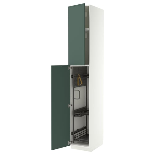 METOD Élément haut + rangements prod entr, blanc/Aspudden gris-vert foncé, 40x60x240 cm