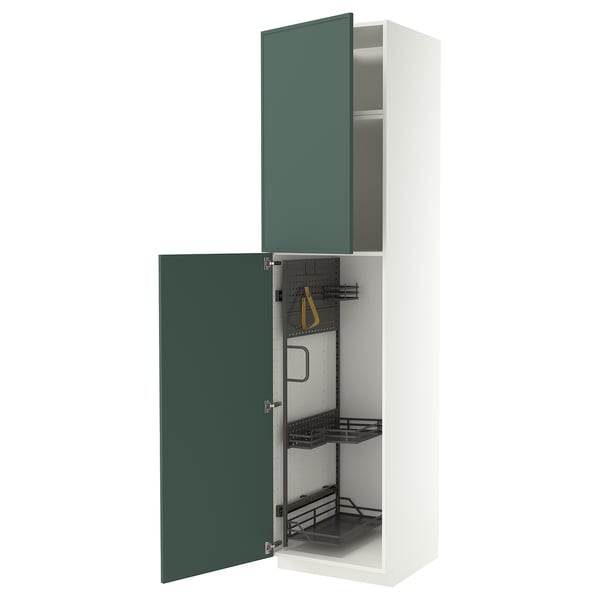 METOD Élément haut + rangements prod entr, blanc/Aspudden gris-vert foncé, 60x60x240 cm