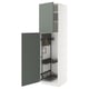 Armoire de cuisine moderne avec porte gris-vert, corps blanc, étagères réglables et organisateur ; fait partie du système METOD.