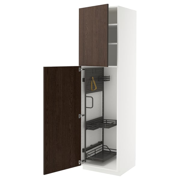 Armoire METOD blanche, portes sinarp en bois foncé, coulissantes, rectangulaire, design moderne.
