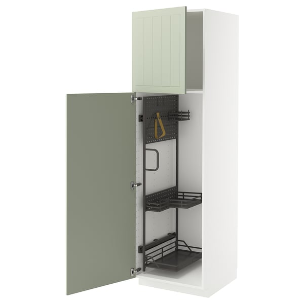 Armoire de cuisine verte METOD avec organisateur et étagères.
