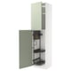 Armoire de rangement verte étroite METOD avec deux étagères, porte ouverte
