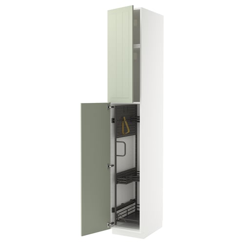 Armoire de cuisine haute METOD avec portes en stensund vert, blanche, moderne, organisée, 18 mm d’épaisseur.