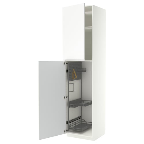 METOD Élément haut + rangements prod entr, blanc/VOXTORP blanc mat poignée verticale, 60x60x240 cm