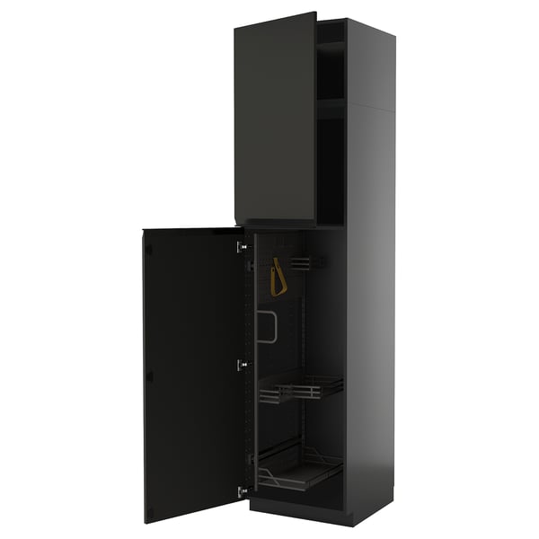 Armoire de cuisine METOD noire avec étagères coulissantes, design moderne.