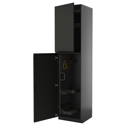 Armoire de cuisine METOD noire avec étagères coulissantes, design moderne.