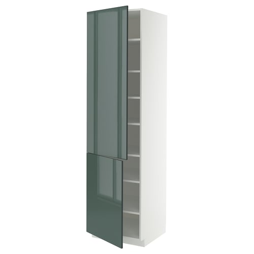Armoire METOD moderne avec portes en kallarp gris-vert brillant, cadre blanc, étagères réglables, forme rectangulaire.
