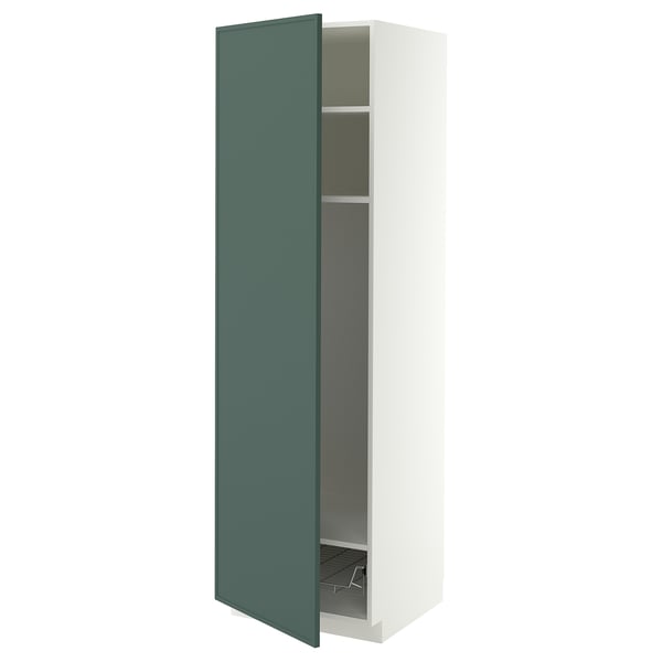METOD Élément haut + tablettes/corbeille, blanc/Aspudden gris-vert foncé, 60x60x200 cm