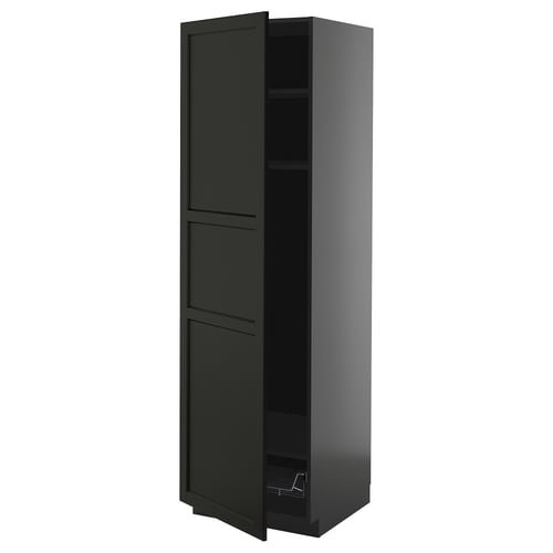 Armoire de cuisine noire METOD. Grand, mince, avec deux portes et une étagère réglable. Fabriqué en bois et panneaux de fibres, finition foncée.
