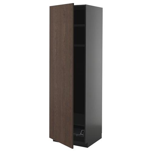 Une armoire de cuisine METOD brun foncé avec un bord et une étagère en bois.