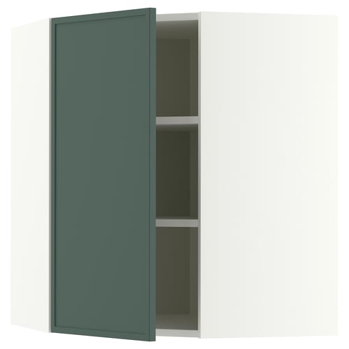 METOD Élément mural angle + tablettes, blanc/Aspudden gris-vert foncé, 68x80 cm
