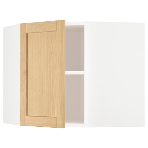 Armoire d’angle blanche IKEA METOD avec porte en chêne.