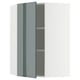 Armoire de cuisine brillante gris-vert METOD, design rectangulaire élégant, porte ouverte révélant une étagère réglable.