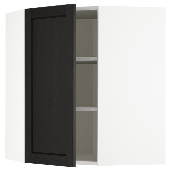 Armoire de cuisine METOD noir, teinté foncé, porte ouverte, murale, rectangulaire.