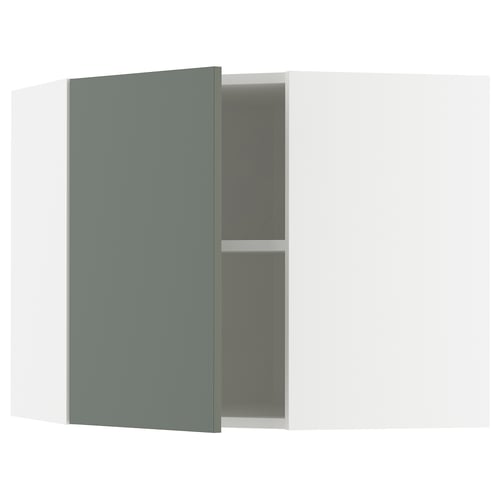 Armoire METOD gris-vert, partiellement ouverte, avec une étagère.