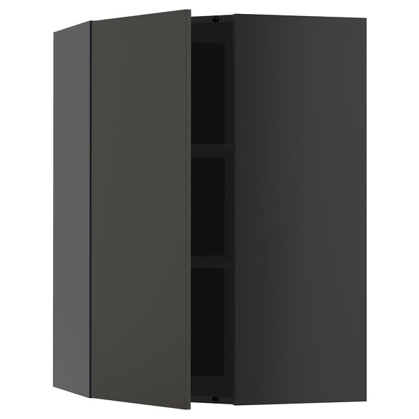 Armoire murale METOD noire avec deux étagères réglables et porte réversible.