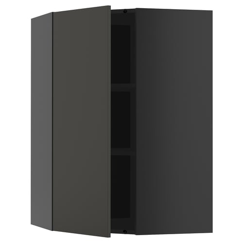 Armoire murale METOD noire avec deux étagères réglables et porte réversible.