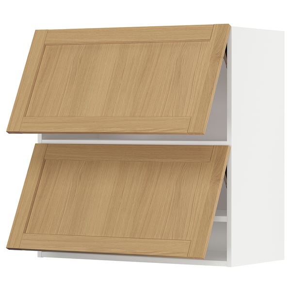 Armoire de cuisine moderne en bois avec deux étagères en chêne.