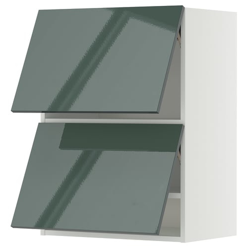 Armoire de cuisine moderne en METOD gris-vert brillant au design élégant et carré.