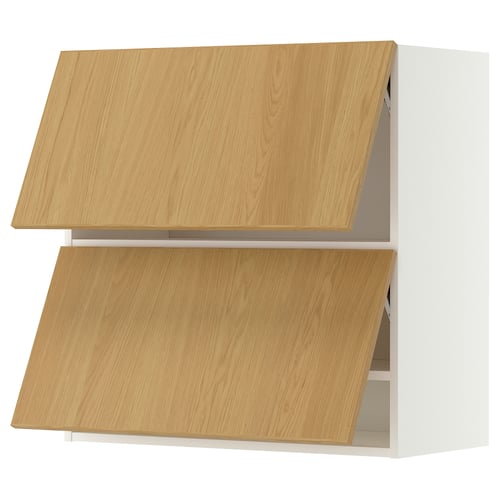 METOD Élément mural horizontal+2 portes, blanc/Sinarp plaqué chêne, 80x80 cm