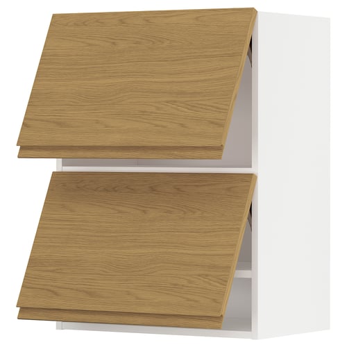 Armoire de cuisine moderne en bois, chêne naturel, forme carrée, design minimaliste.