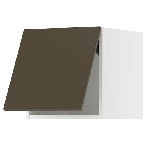Une armoire de cuisine brun foncé avec une porte inclinée du système METOD.