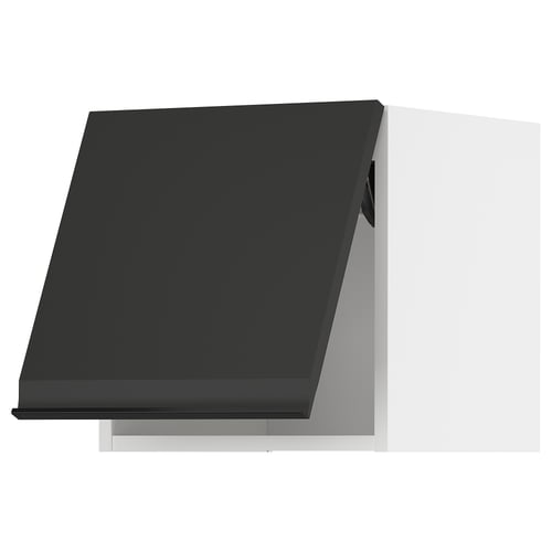 Armoire de cuisine moderne noire au design élégant et anguleux. Fait partie du système METOD, avec poignée intégrée noir mat.