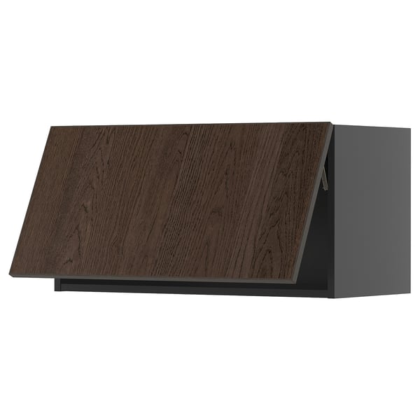 Armoire moderne en chêne brun foncé au design élégant et incliné.
