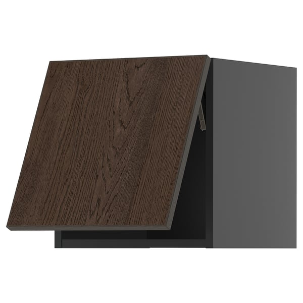Armoire de cuisine moderne en bois brun foncé avec un design élégant et un cadre robuste.