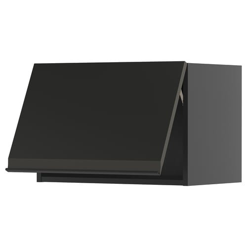 Armoire de cuisine moderne noire, finition mate élégante, forme rectangulaire, design sans poignée.