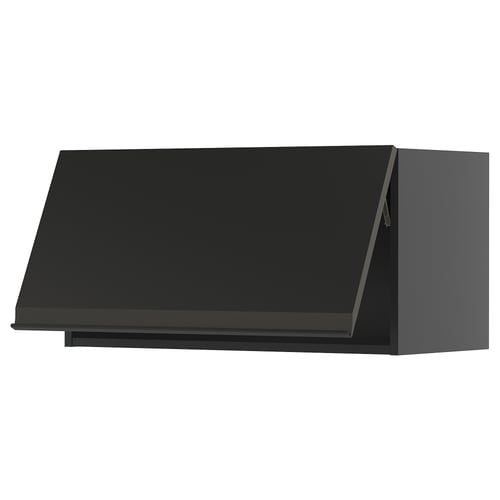 Armoire de cuisine moderne noire avec un design élégant sans poignée.