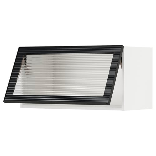 Armoire de cuisine moderne noire avec porte en verre biseauté. Élégant et minimal.