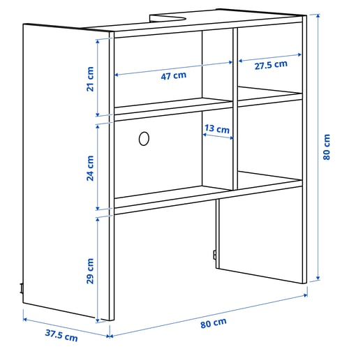 Illustration avec les mesures du produit : METOD.