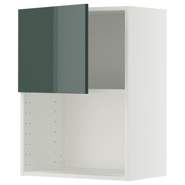 Ensemble d’armoires de cuisine modernes, blanc avec portes vertes, rectangulaire, finition brillante.