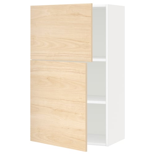 Armoires en frêne léger METOD : unité murale à 2 portes en frêne clair avec 2 étagères réglables, design minimaliste moderne.