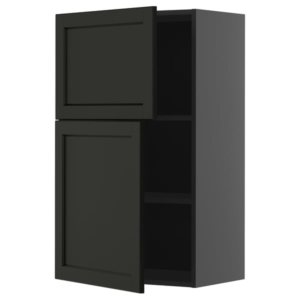 Armoire de cuisine moderne METOD gris foncé avec deux portes et une étagère réglable.