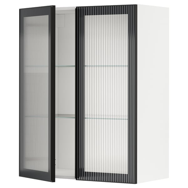 Armoire moderne à portes vitrées avec design cannelé, étagères réglables, système de cuisine METOD
