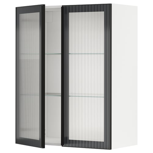 Armoire moderne à portes vitrées avec design cannelé, étagères réglables, système de cuisine METOD
