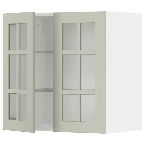 Armoire de cuisine METOD : portes en verre vert, panneaux carrés, panneaux de fibres et verre, garantie de 25 ans.