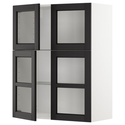 Armoire de cuisine METOD en bois teinté noir avec portes en verre.