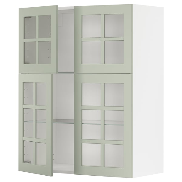 Cuisine METOD avec portes en verre vert stensund, design moderne, construction robuste, étagères réglables.